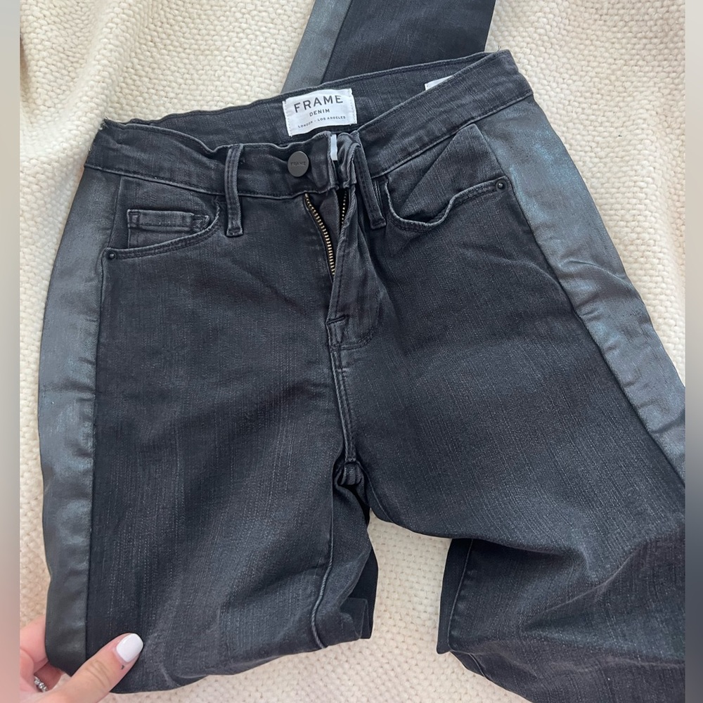 Frame Le Skinny de Jeanne leather trim jeans